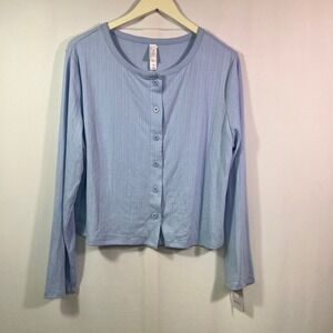 Auden Womens Light Blue Ribbed Button Front Cropped Cardigan Sleep Top XXL NWT